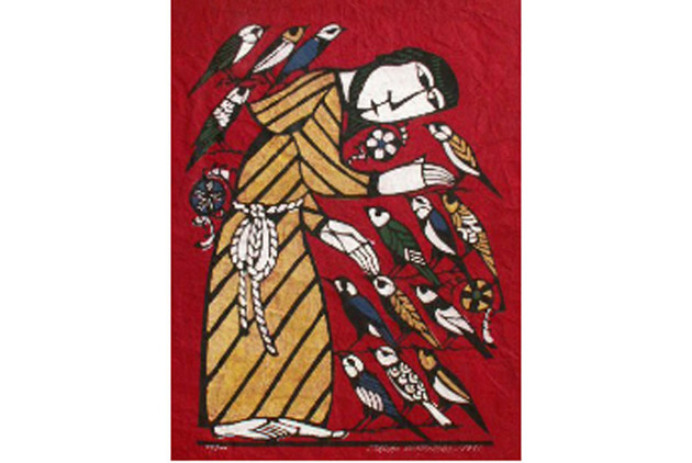 St. Francis Preaches to the Birds, Sadao Watanabe Sacred Art Pilgrim