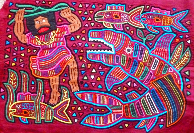 Jonah and the Great Fish, Unknown Kuna Artist Sacred Art Pilgrim