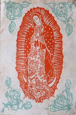 Picture in Focus: Amate Paper Color Woodcut of the Virgin of Guadalupe by Unknown Mexican Artist