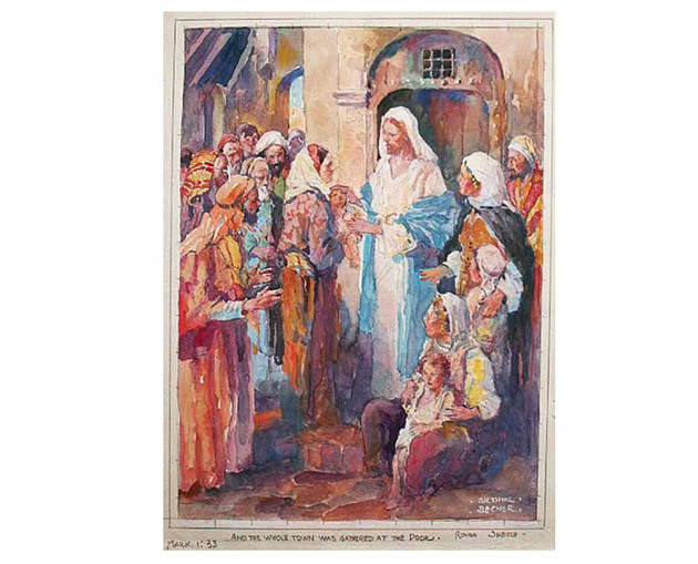 Mark 1: 33: "And the Whole Town Was Gathered...", Arthur Ernst Becher Sacred Art Pilgrim